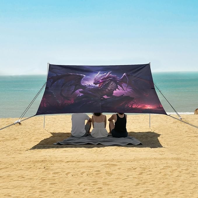 ALAZA Dragon at Night Beach Tent Sun Shelter UPF50+ Protection Beach Shade Canopy w/ 4 Sandbags for Outdoor Camping Fishing Backyard Fun Picnic 10x9 ft