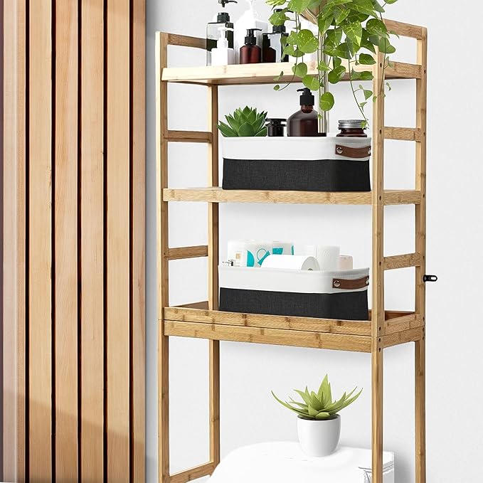 DECOMOMO Narrow Storage Bins Small Baskets for Organizing Bathroom Toilet Tank Towel Storage Entryway Gifts (Black and White - Set of 4)