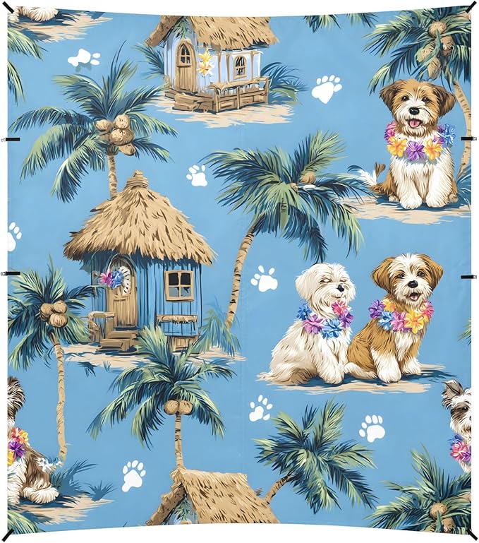 ALAZA Dog Palm Tree Hawaii Beach Tent Sun Shelter UPF50+ Protection Beach Shade Canopy w/ 4 Sandbags for Outdoor Camping Fishing Backyard Fun Picnic 10x9 ft