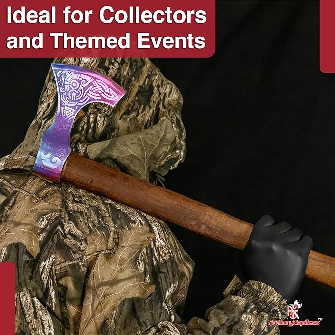 Armory Replicas™ Norse-Inspired Viking Axe with Rainbow Finish Blade Decorative Steel Axe with Wooden Handle for Display Collection &amp Themed Events