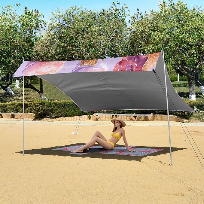 ALAZA Ice Cream Strawberry Pattern Beach Tent Sun Shelter Portable Canopy Sunshade for Outdoor Camping Picnics Backyard Fun 10x9 ft