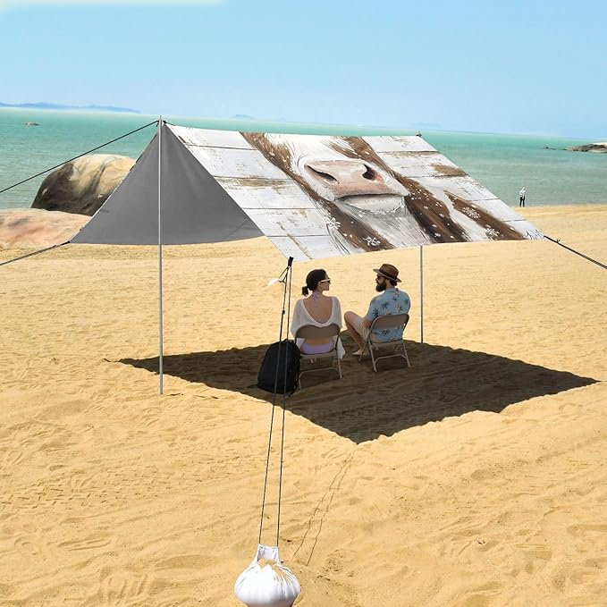 ALAZA Watercolor Cow Beach Tent Sun Shelter Portable Canopy Sunshade for Outdoor Camping Picnics Backyard Fun 10x9 ft