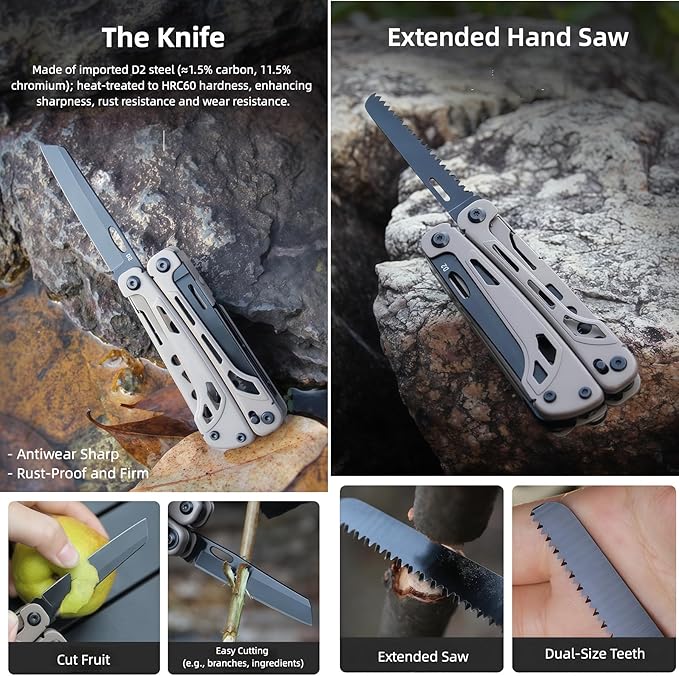 Multitools 20-in-1 Full-Size Lightweight EDC Multi-Purpose PliersWith Safety Locking Knife Tactical Gear Tools Men Gift Ideas Equipment for Emergencies Hiking and Outdoor Camping (Black)