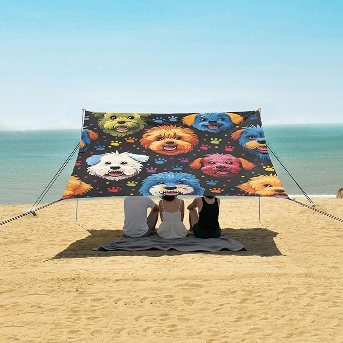 ALAZA Puppy Dog West Highland Terrier Beach Tent Sun Shelter UPF50+ Protection Beach Shade Canopy w/ 4 Sandbags for Outdoor Camping Fishing Backyard Fun Picnic 10x9 ft