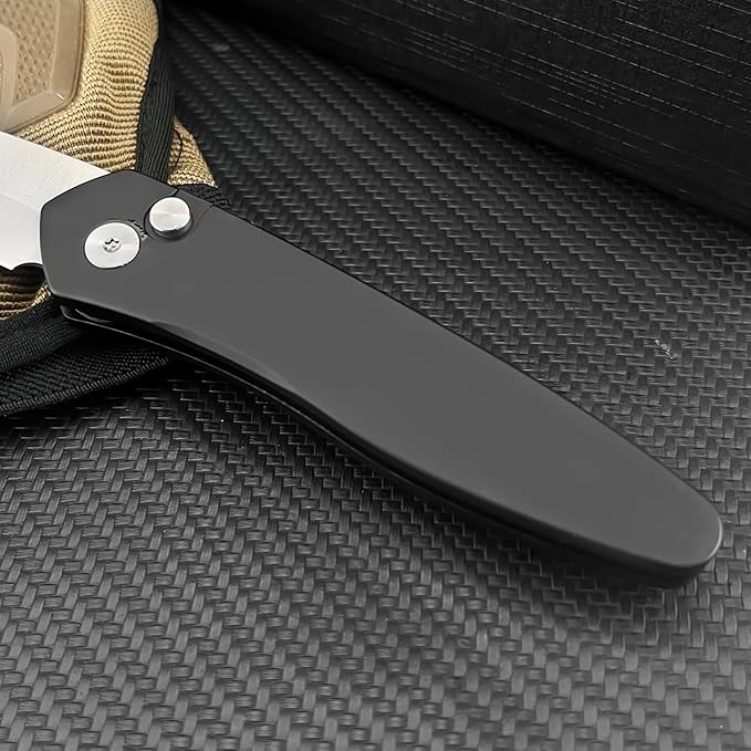 7'' Button Lock Folding Knife with D2 Blade - Everyday Carry Outdoor EDC Camping Knife 6061-T6 Aviation Aluminum Handle and Pocket Clip