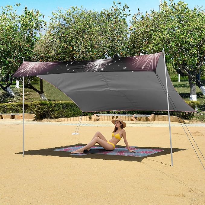 ALAZA Exotic Flamingo Sparkle Beach Tent Sun Shelter Portable Canopy Sunshade for Outdoor Camping Picnics Backyard Fun 10x9 ft