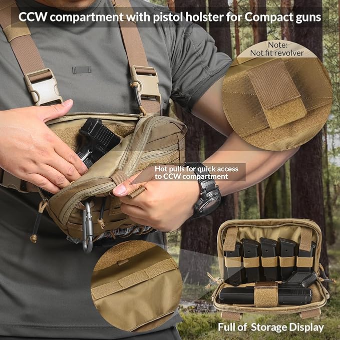 Tactical Chest Pack EDC Chest Bag 2L Utility Molle Chest Rig Pouch with CCW Compartment Adjustable Strap Outdoor