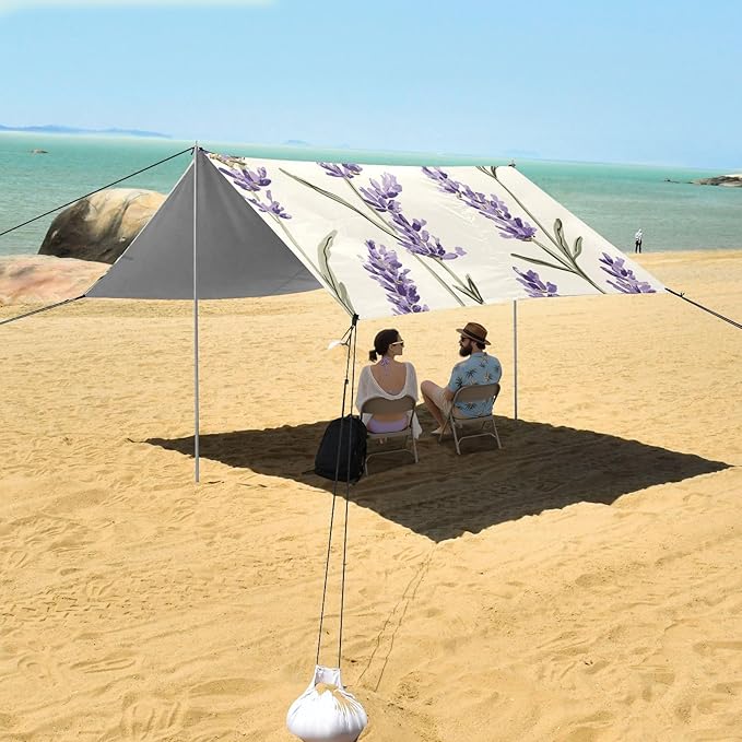 ALAZA Beautiful Lavender Beach Tent Sun Shelter Portable Canopy Sunshade for Outdoor Camping Picnics Backyard Fun 10x9 ft