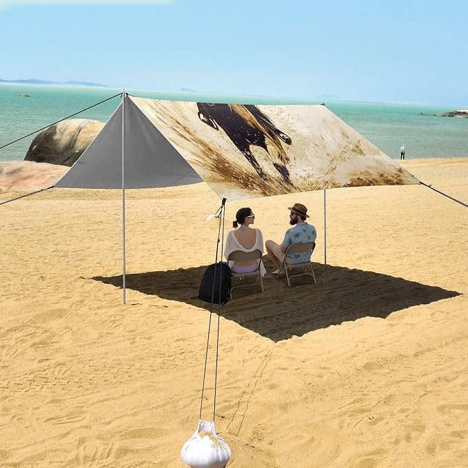 Running Western Cowboy Beach Tent Sun Shelter Set UPF50+ UV Protection 10.5 x 9.19 FT Camping Shade Canopy with Sandbags Sand Anchors Carrying Bag and Others