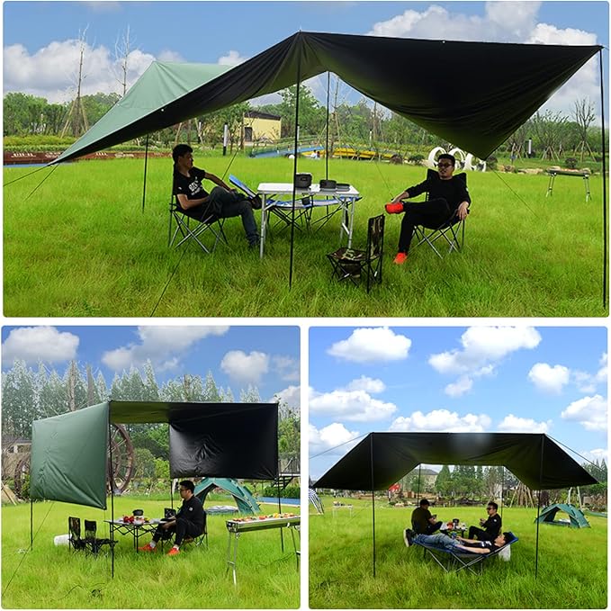 Wind Tour Portable Multifunctional Tent Footprint Traveling Awning Backpacking Tarp Rain Fly Waterproof Shelter Outdoor Camping Sun Shelter for Hiking Beach (Green-177236 in)