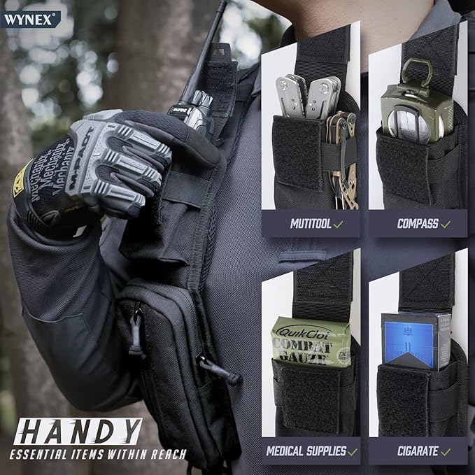 WYNEX Molle Accessories Pouch of Double Zipper Pocket Version Backpack Strap Pouch Shoulder Strap Molle Attachment Tactical Accessories Bag Shoulder Starps Zipper Pocket Additional Phone Holder