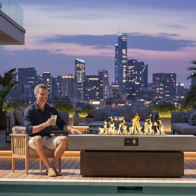 Outdoor Fire Pit Table Propane Gas Fire pits Outdoor Fireplaces 54'' Rectangular Firepit Table 50000 BTU Fire Table for Patio Set Three Options of Assembled Hight Grey.