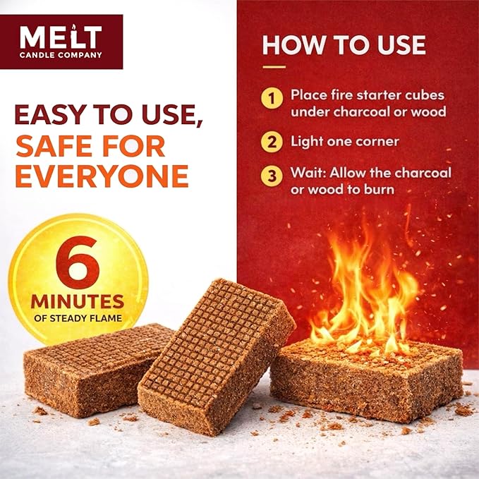 Fire Starter Squares 160 pcs - Charcoal Fire Starters for Campfires Grill Outdoor Pit Fireplace Wood Stove BBQ - Firestarter Sticks Water Resistant &amp Odorless - Camping Accessories Essentia