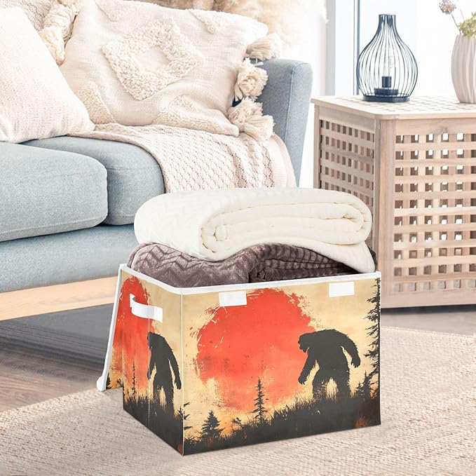 AIXIWAWA Lidded Storage Cube (Sasquatch Sunset) Fabric Foldable Closet Bins with Flip Lid and Handles Organizer Basket Container 16.5 x 12.6 x 11.8 IN