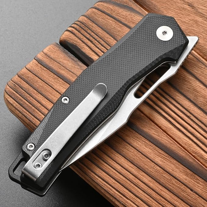 FF21 Folding Pocket KnifeVG10 Steel Blade G10 Handle Full Tang Knife for Outdoor Activities Camping Hunting Fishing(Black)