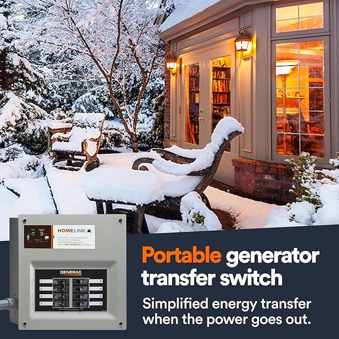 Generac 6854 HomeLink Upgradeable 30 Amp Transfer Switch Kit - Convenient and Reliable Power Solution for Homes - 10' Cord and Aluminum Power Inlet Box