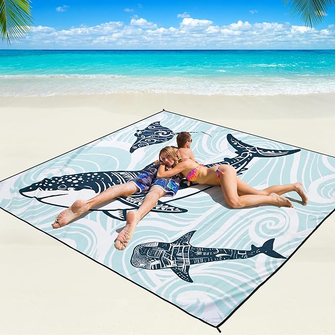 Beach Blanket Waterproof Sandproof Beach Mat 79 X 83/10'x9'for 2-8 Adults Quick Drying Outdoor Picnic Mat Beach Accessories for Travel Camping Hiking