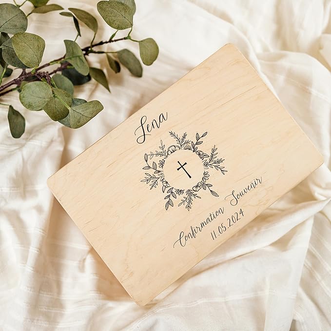 Creative Deco Personalized Wooden Storage Box Communion Cup | 11.8 x 7.87 x 5.51 in (+-0.5) | Multiple Choice | Hinged Lid Handle Engraving | Unpainted Gift Box | UNSANDED Keepsake Souvenir Chest