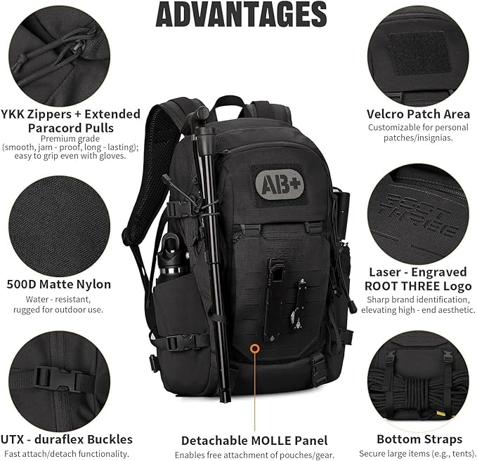 25L Tactical Backpack Small Hiking Backpack with Expandable MOLLE Front and Laptop Sleeve Biking Motorcycle Backpacks for Men