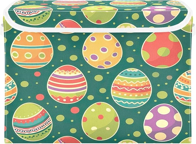 Christmas Storage Baskets with Lids Green Eggs Collapsible Bins Stackable Fabric Linen Baskets Closet Organizer Container 16.5x12.6x11.8