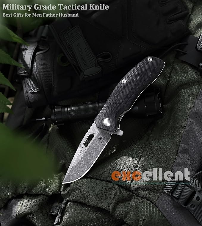 Tactical Folding Knife - CPM S35VN Steel G10 Handle - Plump Linear Blade Design - Great for Outdoor Survival Camping Hunting Ideal Gifts for Men. Eagleye Series