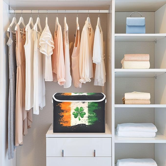 Clover Flag Fabric Storage Bins with Lids and HandleFoldable Storage Bins with LidsCloset Organizers for Clothes Storage Room Organization Office Storage Chest Organizer