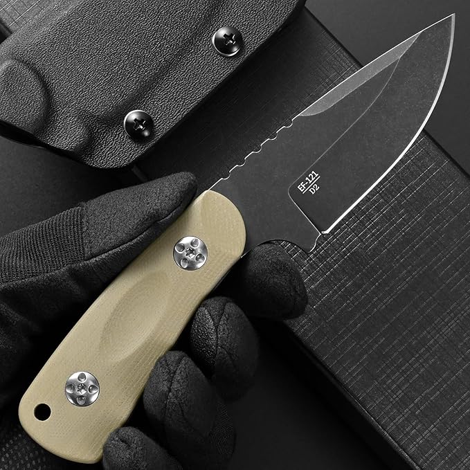 Eafengrow EF121 EDC Fixed Blade Knife D2 Blade Steel G10 Handle with Kydex Sheaths for Outdoor Activities Camping