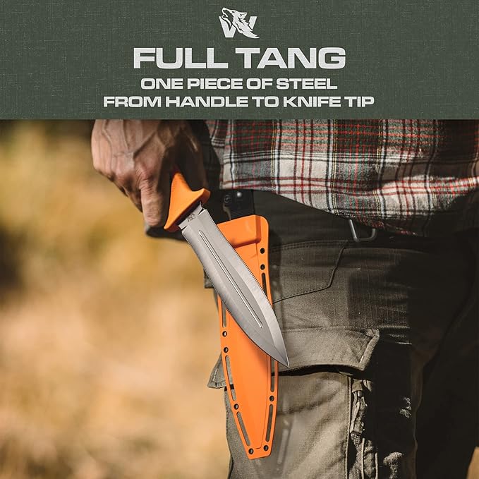 ODENWOLF W-SowCatcher Fixed Blade Knife with Sheath - Large Hunting-Knife made of D2 steel - Big Fixed Blade Double Edge Knives with TPE Handle