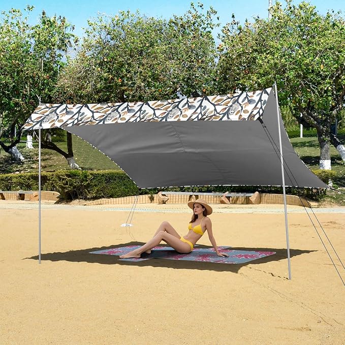 ALAZA Sloth on Branches Beach Tent Sun Shelter UPF50+ Protection Beach Shade Canopy w/ 4 Sandbags for Outdoor Camping Fishing Backyard Fun Picnic 10x9 ft