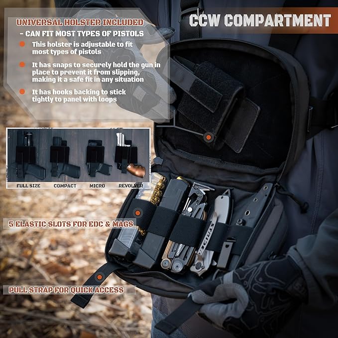 Tactical Chest Rig Pack for Men and Women Low Profile Utility CCW Chest Bag with Gun Holster for Outdoor Hiking Hunting Gravel Cycling Biking