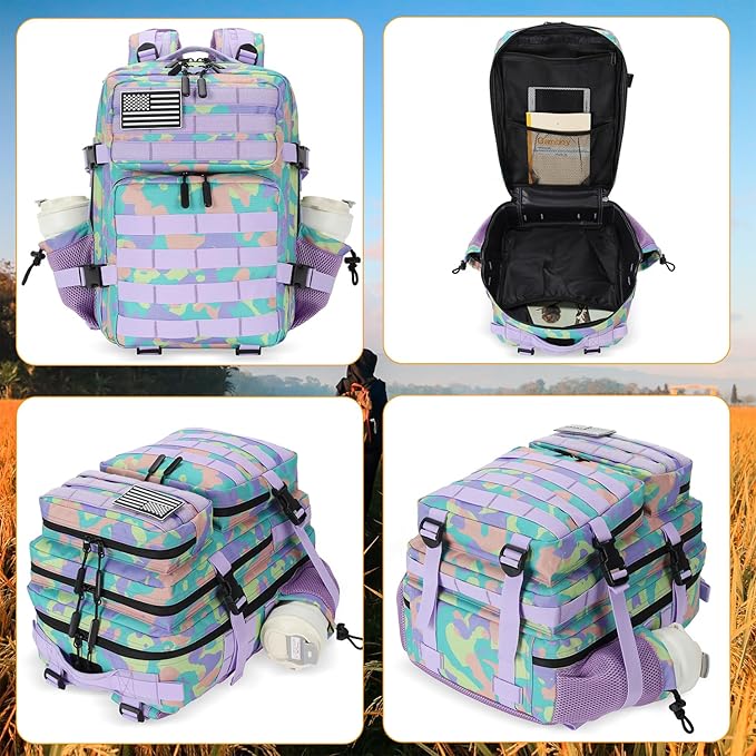 Lovelinks21 25L Tactical Military Backpack Small Travel Backpack for Men and Women Assault Pack Bug Out Bag Molle Daypack Gym Backpack with Bottle Holder (Color Camo)