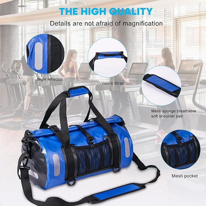 WILD HEART Waterproof Bag Duffel Bag 20L 30L 40L with Welded Seams Shoulder Straps Mesh Pocket for Kayaking Camping BoatingBicycleMotorcycle