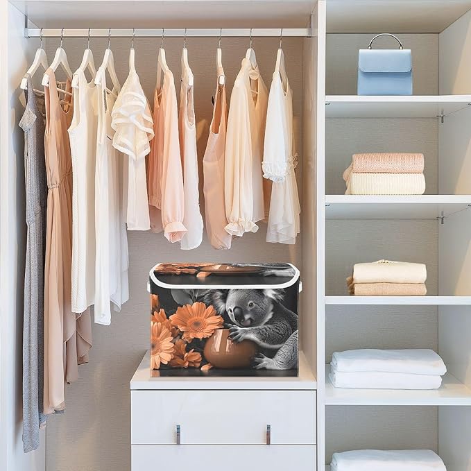 AIXIWAWA Lidded Storage Cube (Koala Floral) Fabric Foldable Closet Bins with Flip Lid and Handles Organizer Basket Container 16.5 x 12.6 x 11.8 IN