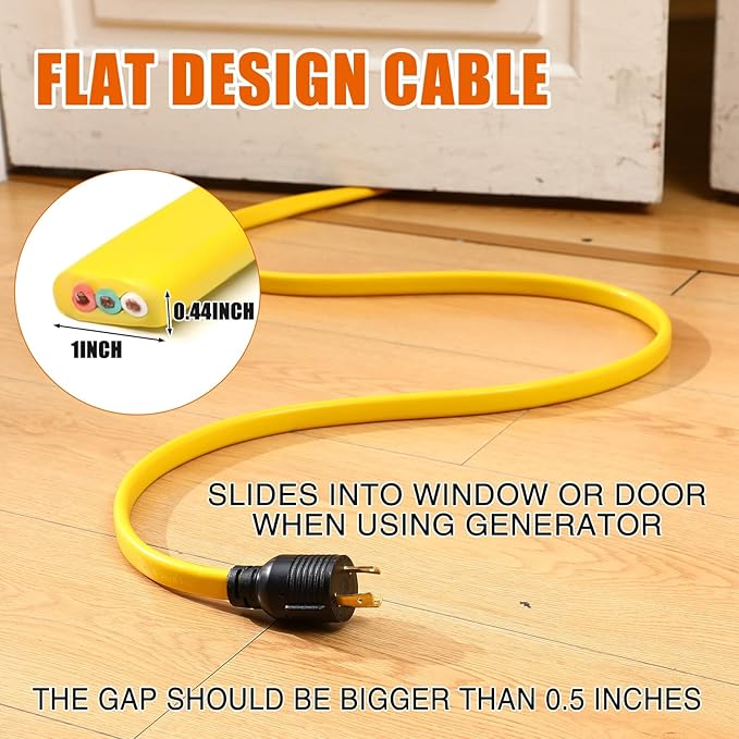 Tellegloww 10 ft NEMA L5-30P to 3X 5-20R/5-15R RV Generator Flat Extension Cord 30A 3Prong Lock Generator to 110V 15/20A Outlet Distribution Adapter 10 Gauge ETL Listed Yellow