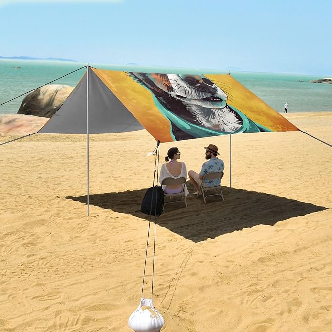 ALAZA Cute Dog Sunglasses Beach Tent Sun Shelter Portable Canopy Sunshade for Outdoor Camping Picnics Backyard Fun 10x9 ft