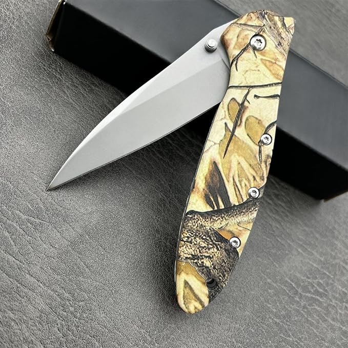 6.9'' EDC Pocket Knife 8Cr13Mov Stainless Steel Blade420 Steel Handle Manual Opening Folding knife Outdoor Camping Tool for Men's Gift (Camouflage)