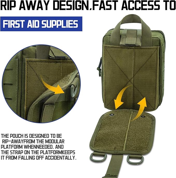 Molle Ifak Pouch Rip Away Molle Tactical Medical Pouch Empty First Aid Kit Bag for Duty Belt (2 Pack-Green)