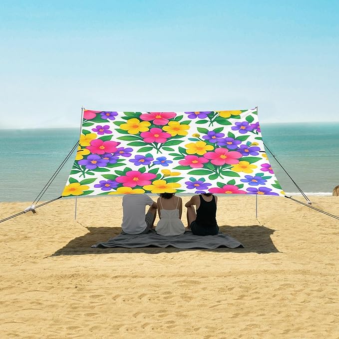 Beach Canopy with Windproof Ropes &amp Sandbags Beach Tent Sun Shade Sun Shelter for Camping Trips Fishing Backyard Fun or Picnics Bouquets