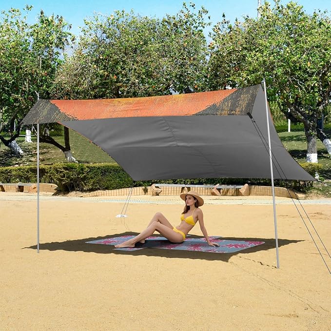Two Cowboys Beach Tent UPF50+ Protection Lightweight Large Sun Shelter with Sand Shovel Sandbags for Camping Picnics Backyard &amp Fishing