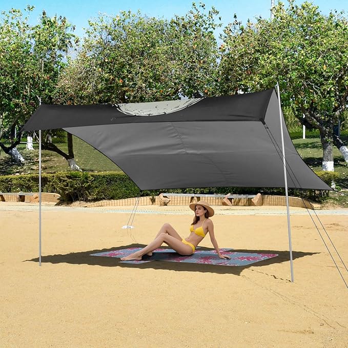 ALAZA Pirate Skull Wearing A Red Bandana with Crossed Swords Beach Tent Sun Shelter Portable Canopy Sunshade for Outdoor Camping Picnics Backyard Fun 10x9 ft