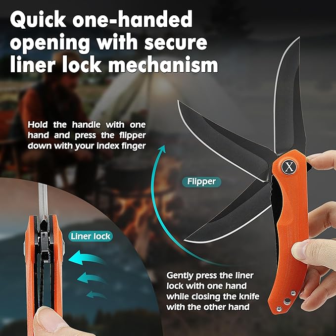 XIPHIAS Father's Day Mother's Day &amp Holiday Gifts for Him &amp Her - Orange Pocket Knife for Men Women | Premium Folding EDC Knife with D2 Blade G10 Handle One-Hand Open Gift Set