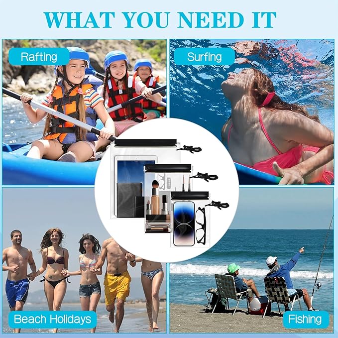 Dansydaisy 15 Pack Clear Waterproof Bags Water Tight Pouch Holder 3 Sizes Dry Bags Boating Waterproof Cases Sealable Phone Pouch Compatible with Iphone Ipad Maps Camera Document Holder Kayaking
