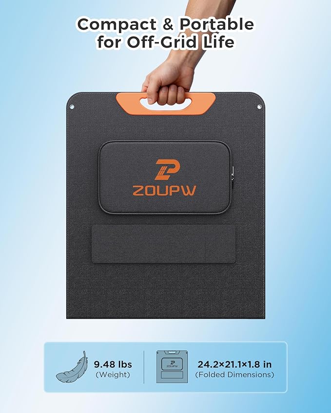 ZOUPW 100W Portable Solar Panel with 5-in-1 Cable23.5% Efficiency Mono Foldable Solar Charger for Jackery 300/Ecoflow River/Anker/BluettiIP67 Waterproof for Camping RV Off-Grid Emergency Power
