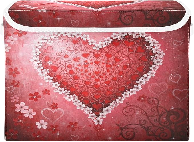 senya Valentines Baskets Collapsible Storage Bins with Lids Love Heart Floral Heart Storage Boxes Clothes Baskets for Organizing