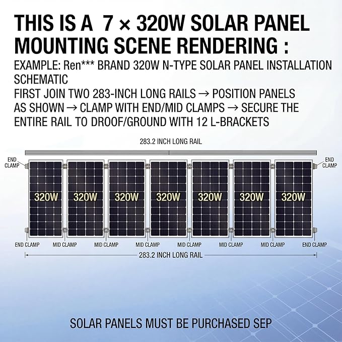 Solar Panel Mounting Rail Kit for 7 x 320W Panels Includes 12 x 47.2 Aluminum Rails Adjustable Clamps L-Brackets &amp Wire Clips Heavy Duty Racking for Metal Tile Shingle Roof