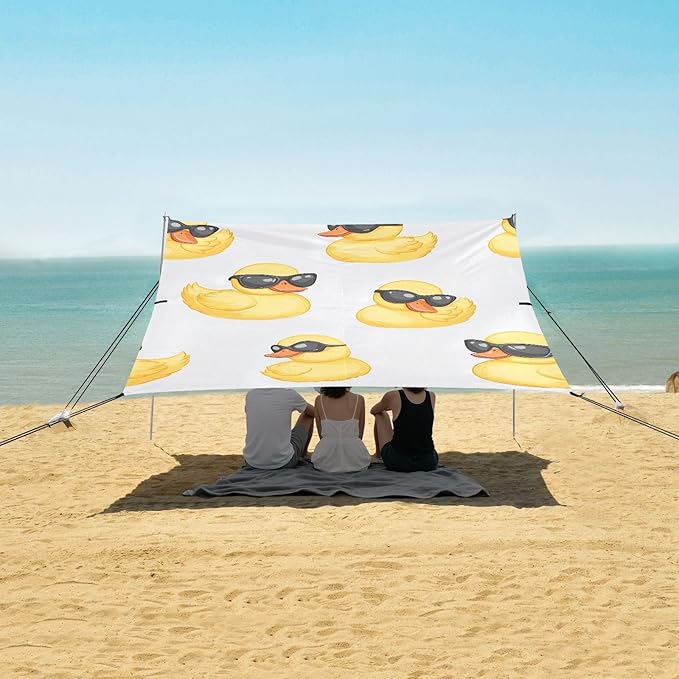 ALAZA Duck Sunglasses Beach Tent Sun Shelter UPF50+ Protection Beach Shade Canopy w/ 4 Sandbags for Outdoor Camping Fishing Backyard Fun Picnic 10x9 ft