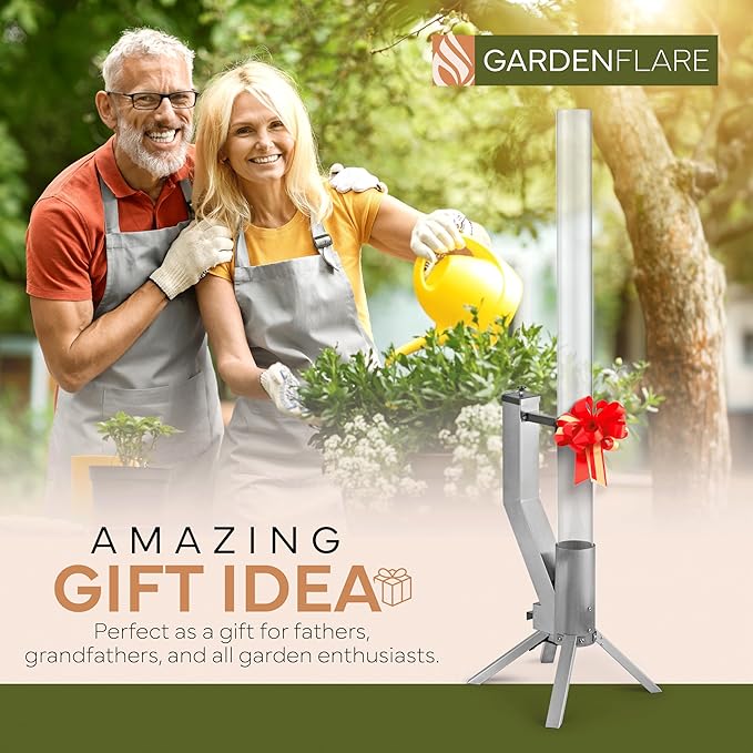 GARDENFLARE Stainless Steel Pellet Stove &amp Smokeless Firepit Patio Heater for Ambiance - Fire Pit for Patio Fire Tube Outside Backyard Bonfire &amp Outdoor Fireplace (Silver Classic)