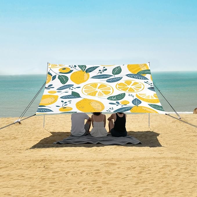 ALAZA Lemon Grenn Leave Seamless Beach Tent Sun Shelter Portable Canopy Sunshade for Outdoor Camping Picnics Backyard Fun 10x9 ft