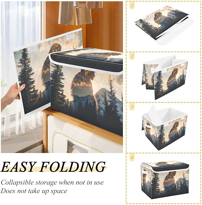 Storage Cube with Lid Surreal Sasquatch Print 16.5×12.6×11.8 IN Collapsible Large Capacity Foldable Storage Basket Bin Organizer