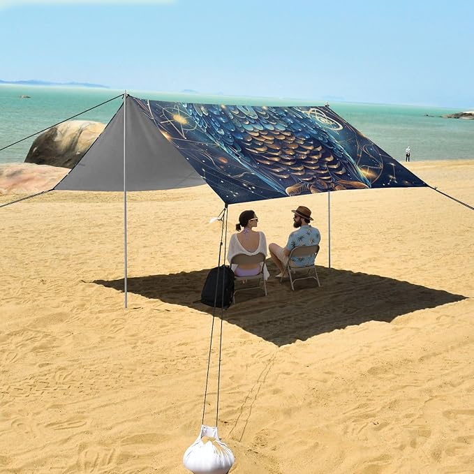 ALAZA Boho Style Owl Beach Tent Sun Shelter Portable Canopy Sunshade for Outdoor Camping Picnics Backyard Fun 10x9 ft